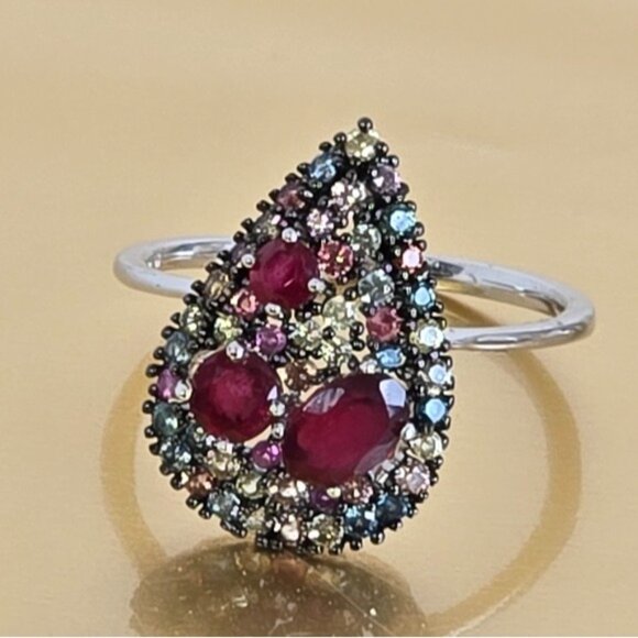 925 Sterling Silver Ring with Natural Ruby & Sapphire Gemstone - Picture 7 of 10